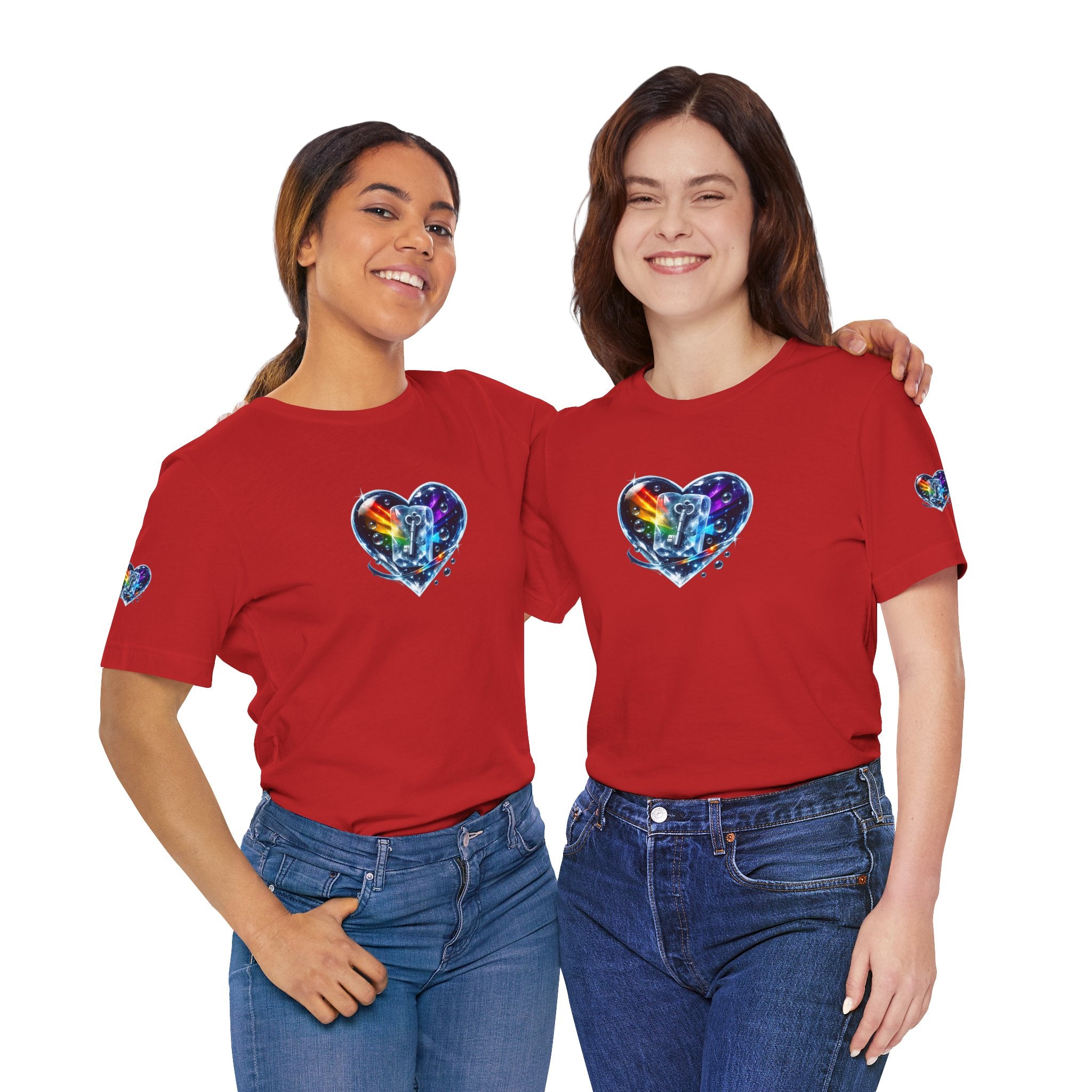 KEY TO THE HEART ON ICE Woman's Unisex Graphic Tee — FRONT & SLEEVE DESIGN