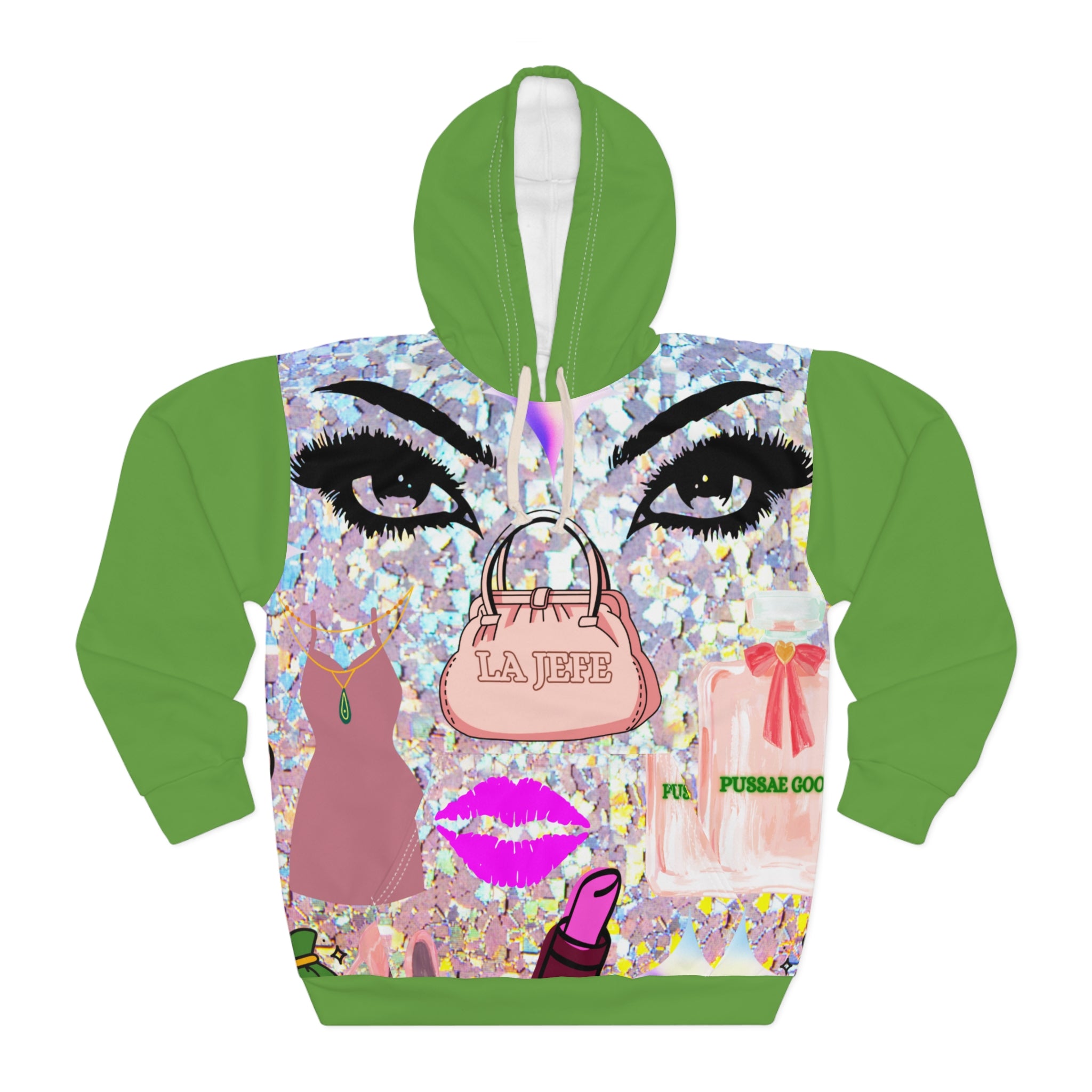 Eyes on the Bag Hoodie — Bold Pink Graphic Pullover with Sparkle Money Design