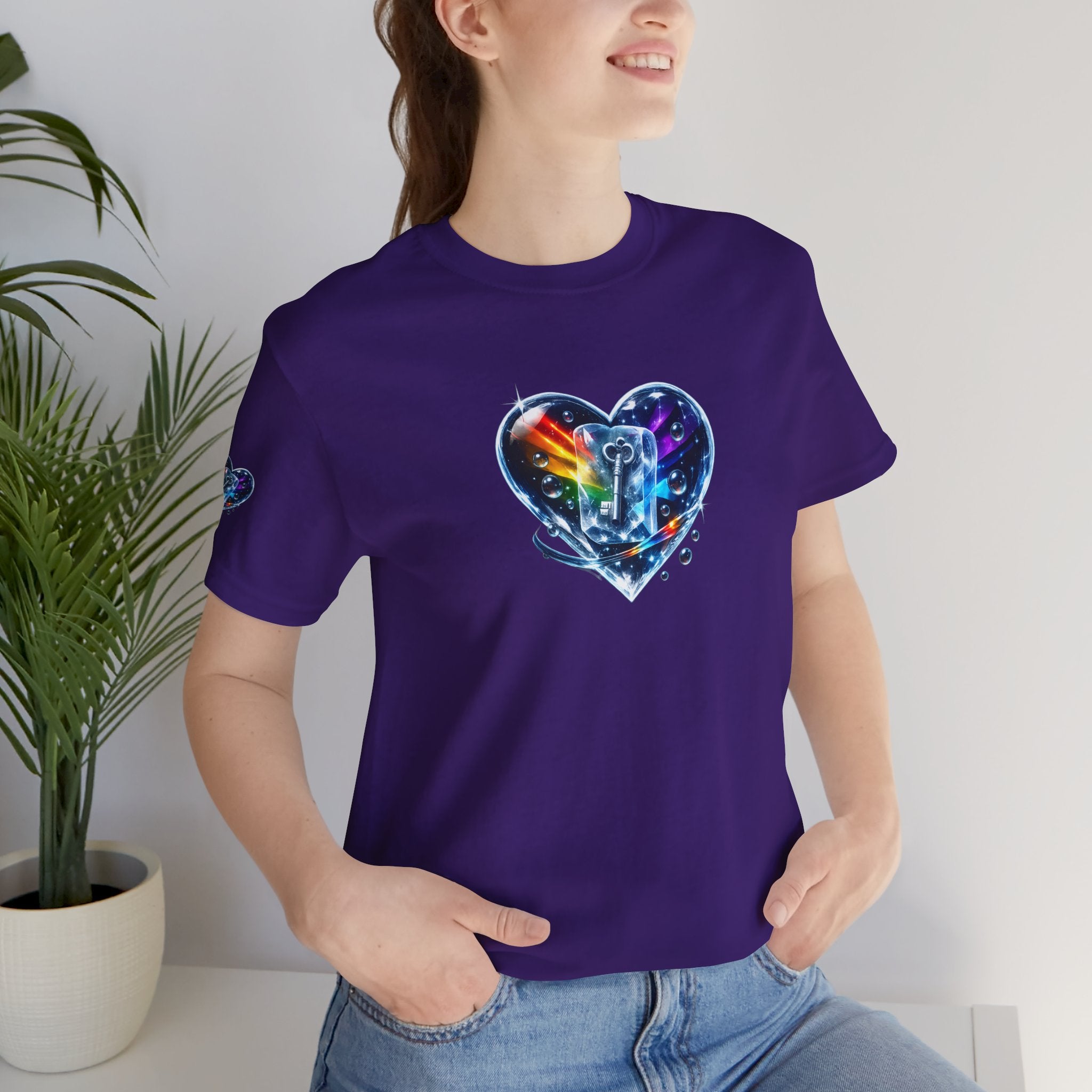 KEY TO THE HEART ON ICE Woman's Unisex Graphic Tee — FRONT & SLEEVE DESIGN