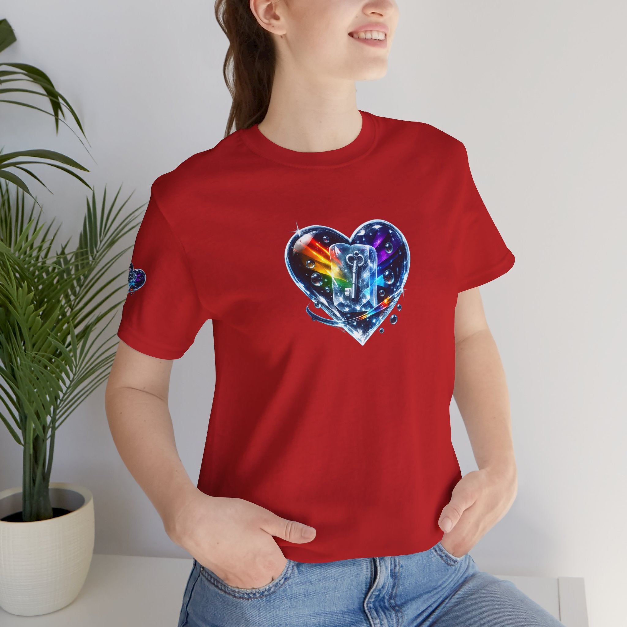 KEY TO THE HEART ON ICE Woman's Unisex Graphic Tee — FRONT & SLEEVE DESIGN