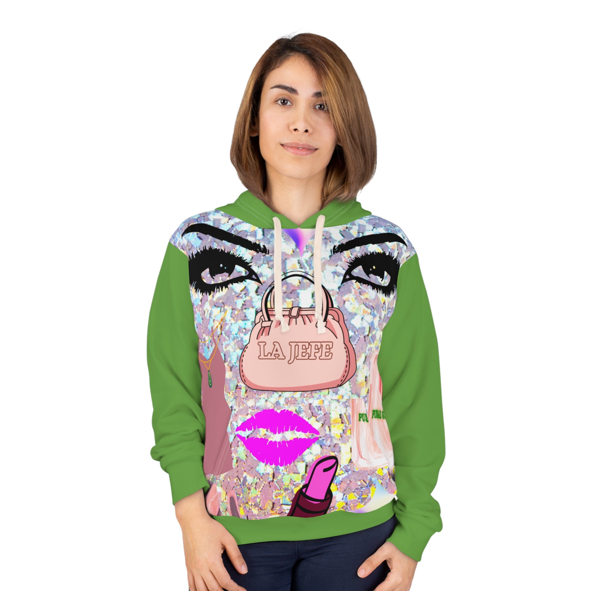Eyes on the Bag Hoodie — Bold Pink Graphic Pullover with Sparkle Money Design