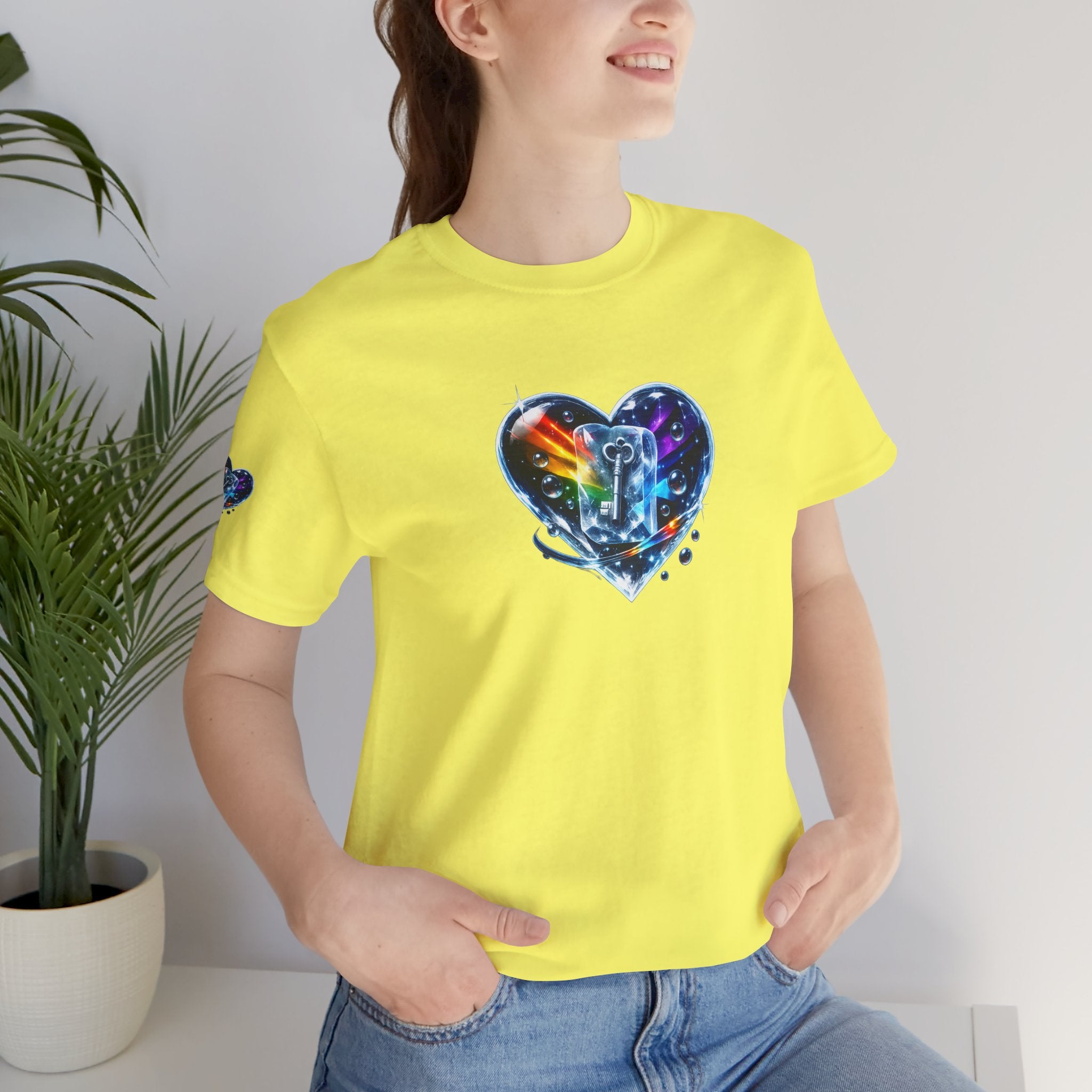 KEY TO THE HEART ON ICE Woman's Unisex Graphic Tee — FRONT & SLEEVE DESIGN